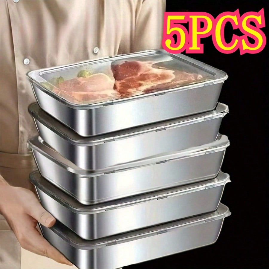 Food Storage Meals - 5‑Pack Premium Leak‑Proof Stainless Steel Food