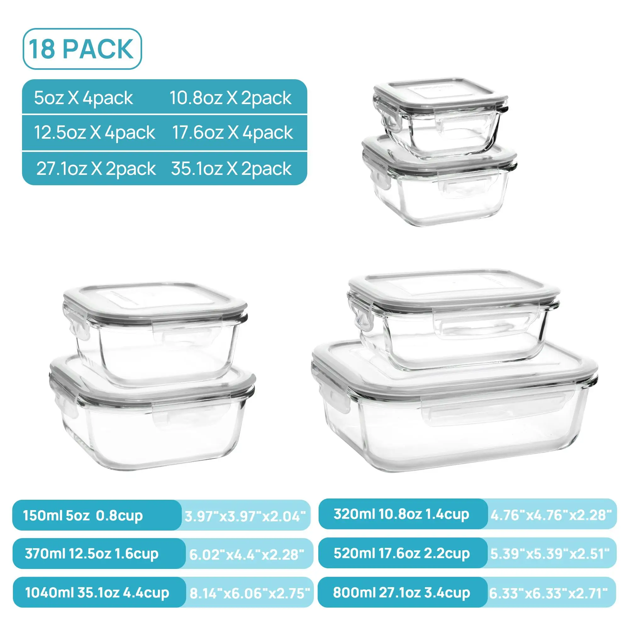 18 Pack Glass Food Storage Con - огляд і ціна Food Storage Oven Safe